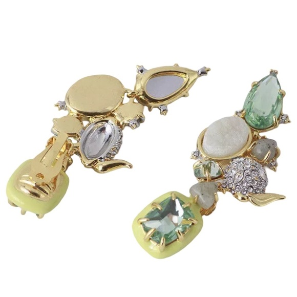 ALEXIS BITTAR • Clip On Enamel Inlaid Green Drop Crystal Encrusted Earrings - Picture 3 of 9